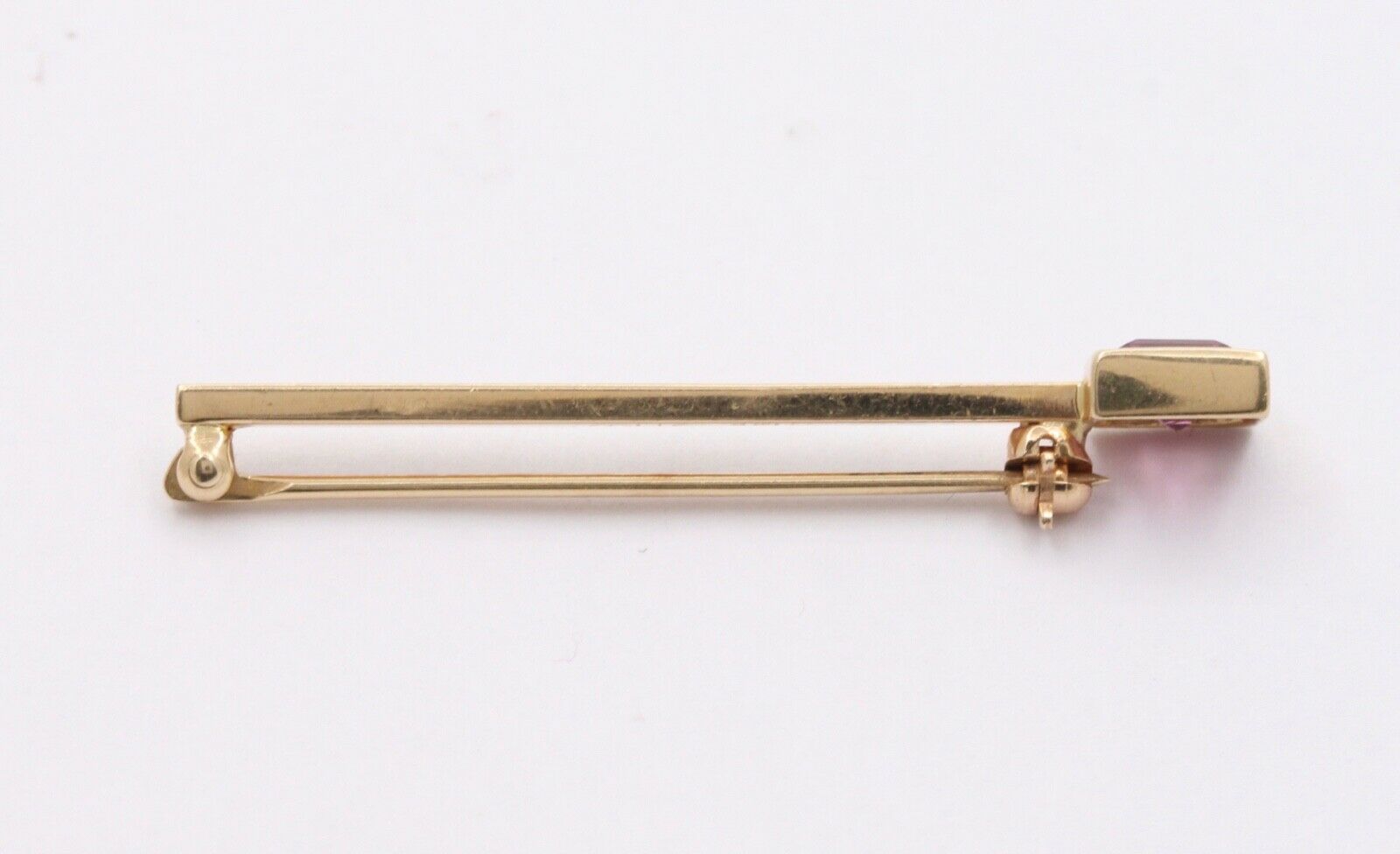 Art Deco Emerald Cut Tourmaline 14K Yellow Gold Brooch Pin