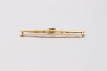 Load image into Gallery viewer, Antique Art Nouveau 10k Yellow Gold Forget Me Not Pearl Enamel Bar Pin
